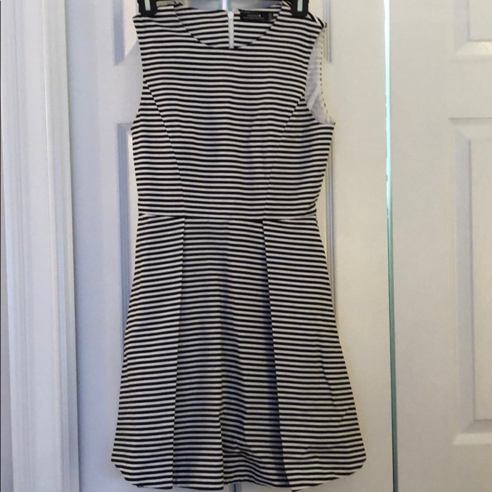 Kate Spade Striped High Neck A-Line Pleated Dress